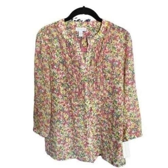 Charter club NWT women’s floral print Kentucky front 3/4 sleeve blouse. S/M. - Picture 1 of 5